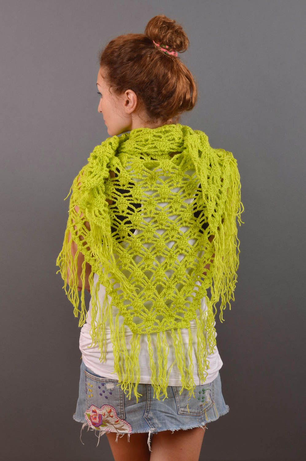 Handmade female scarf unusual crocheted shawl stylish crocheted clothes photo 4