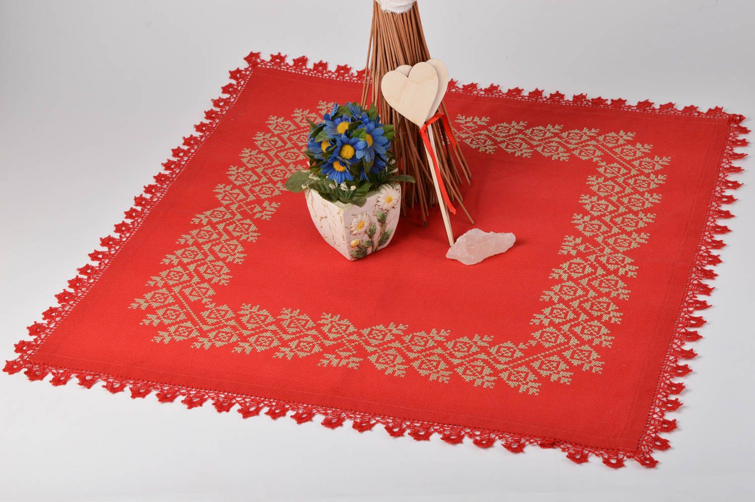 Handmade home decor table napkin crocheted cloth cross stitch embroidery    photo 1