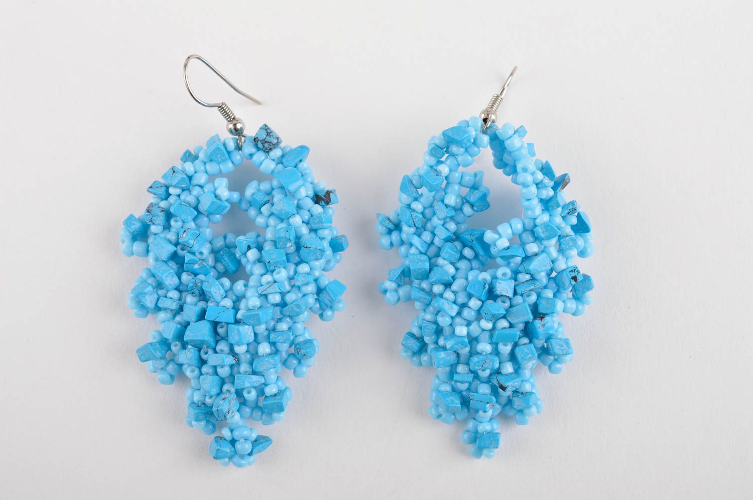 Orecchini di perline fatti a mano accessorio originale bello da donna azzurri foto 3