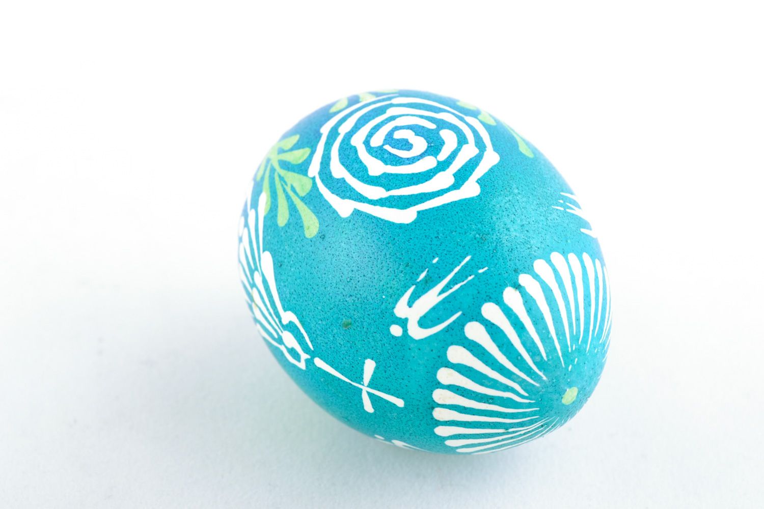 Handmade painted Easter egg with minimalistic ornament in blue color palette photo 3