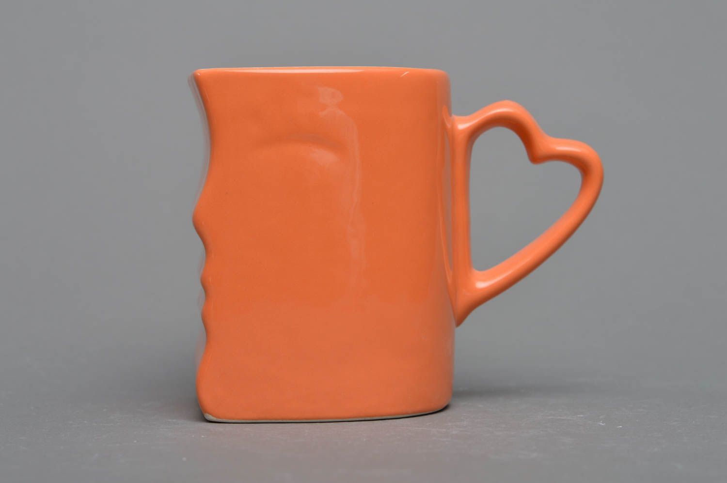 Оранжевая чашка из фарфора ручной работы литая расписная оригинальная День фото 3