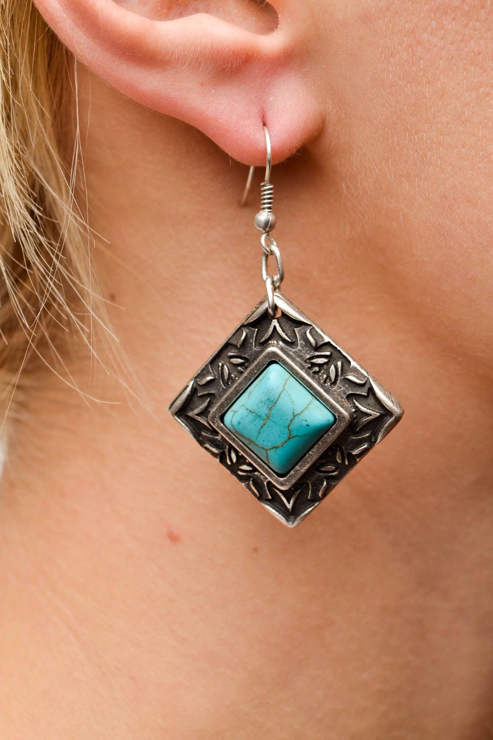 Long handcrafted earrings rhombus metal designer woman accessories gift photo 2