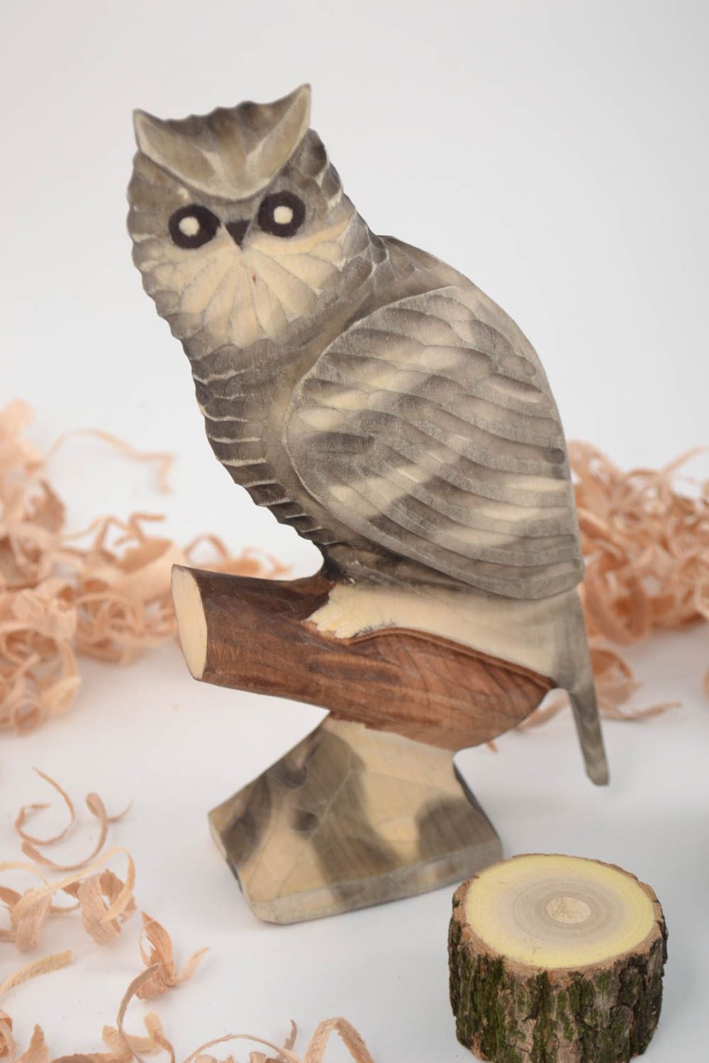 Handmade eco friendly collectible wooden animal figurine Owl for table decor photo 1