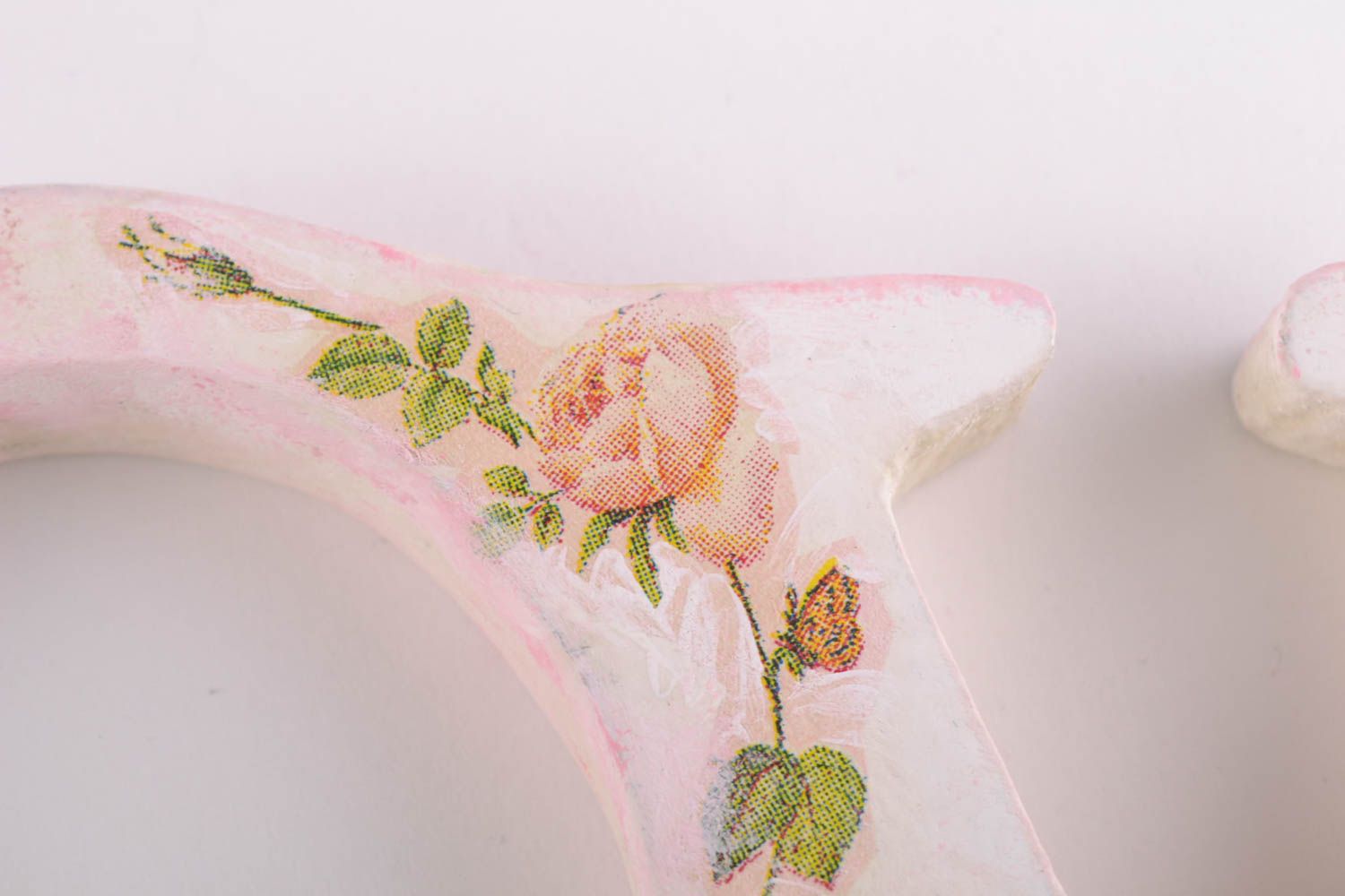 Mot décoratif en bois fait main original peint serviettage rose tendre Love photo 2