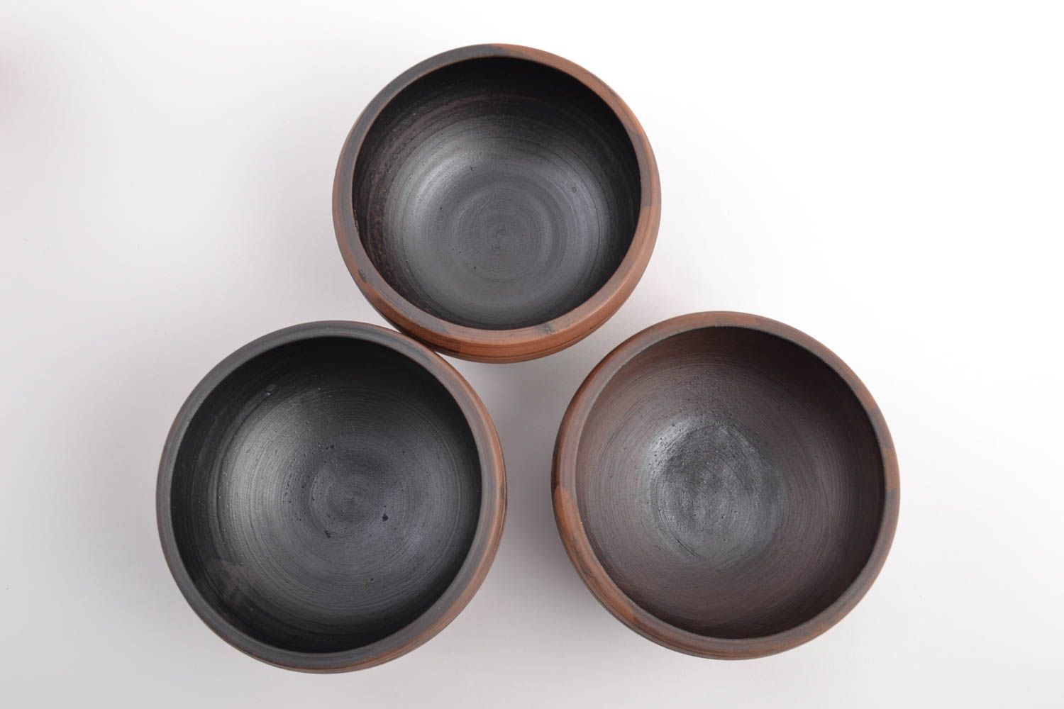 Set of 3 dark brown ceramic bowls kilned with milk 400 ml for table setting photo 2