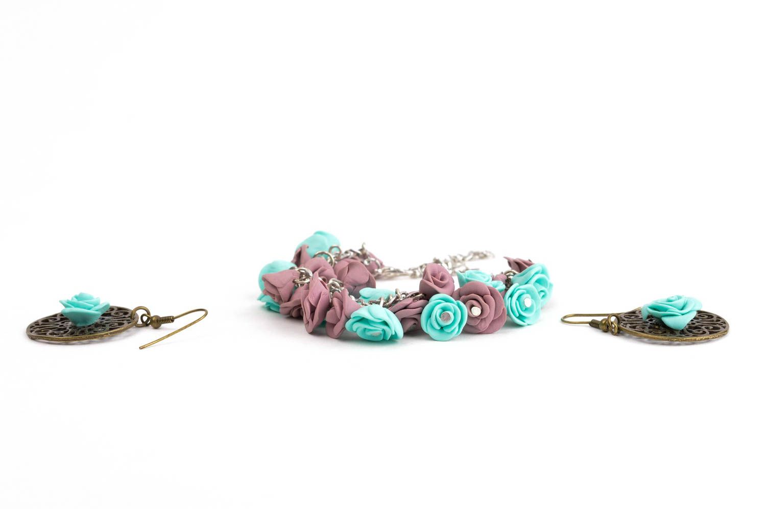 Handmade Ohrringe Armband Damen Mode Accessoires Schmuck Set mit Blumen grell foto 3