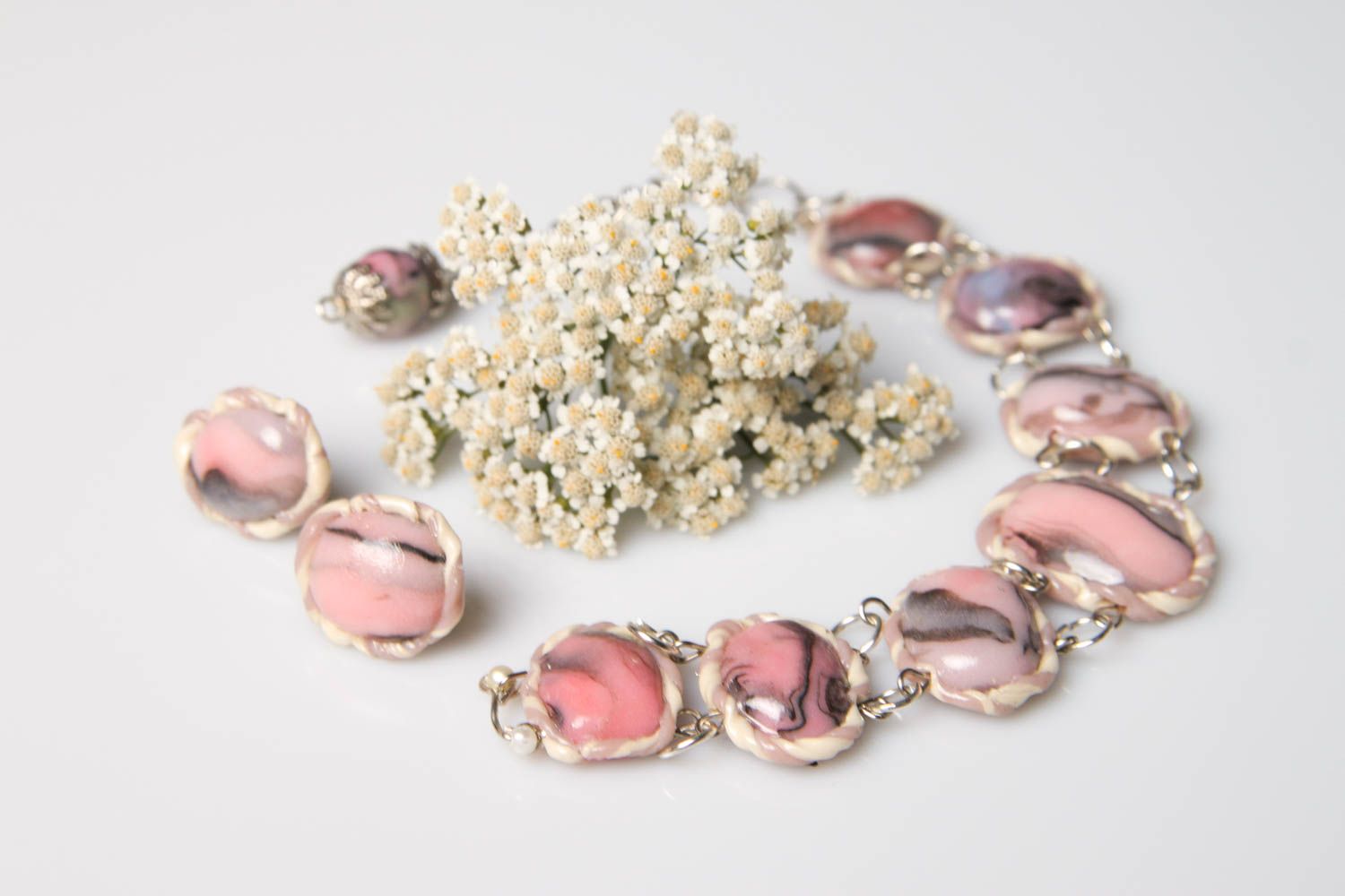 Unusual handmade jewelry set plastic earrings plastic bracelet gifts for her photo 1