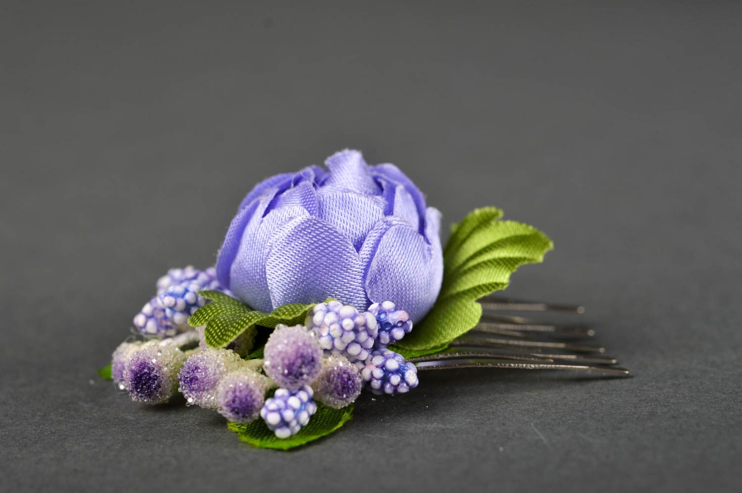 Peigne barrette fait main Accessoire coiffure avec fleur violette Cadeau fille photo 3