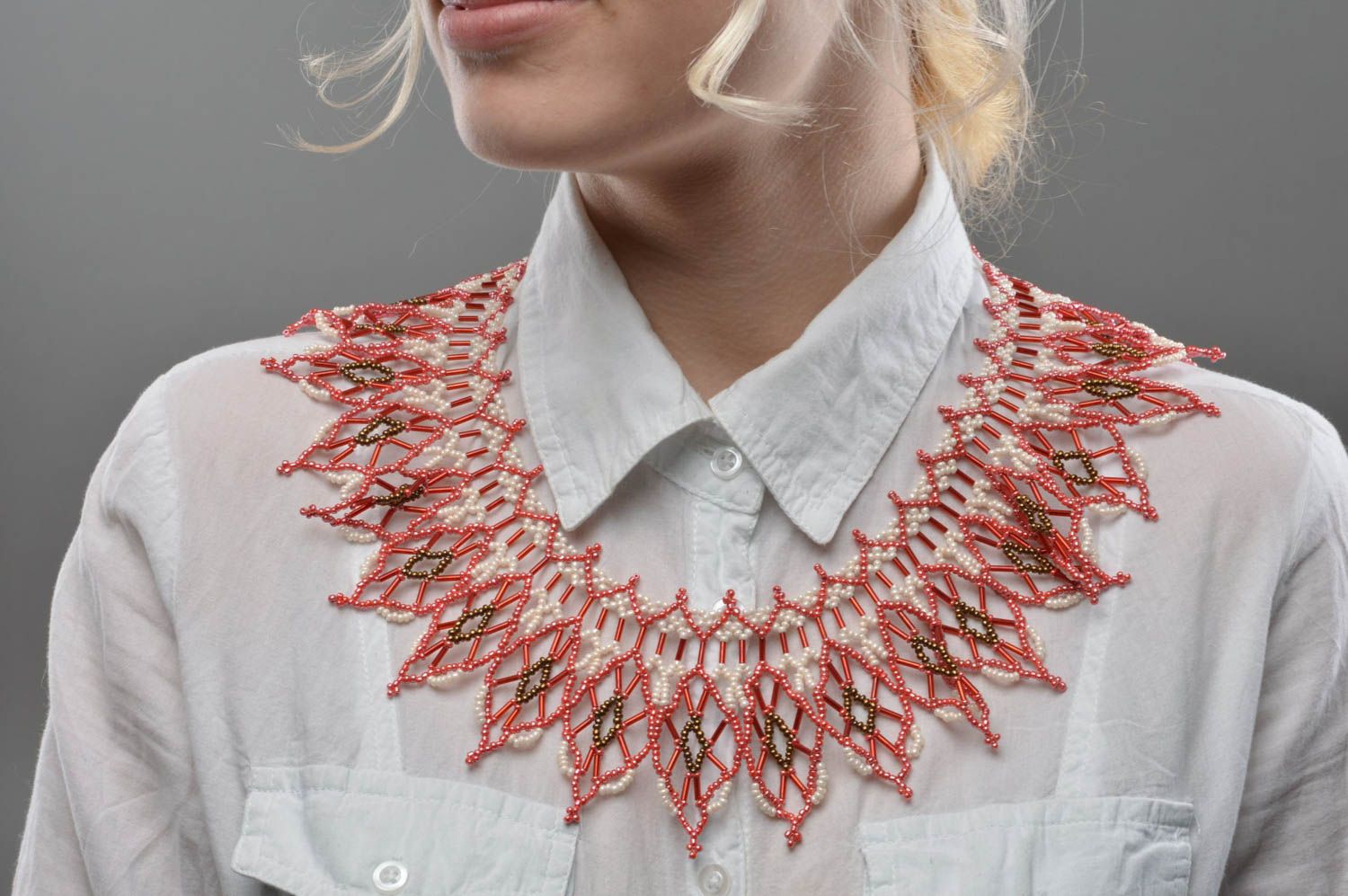 Handmade Collier in Rot Weiß originell Designer Halskette Geschenk für Damen foto 5