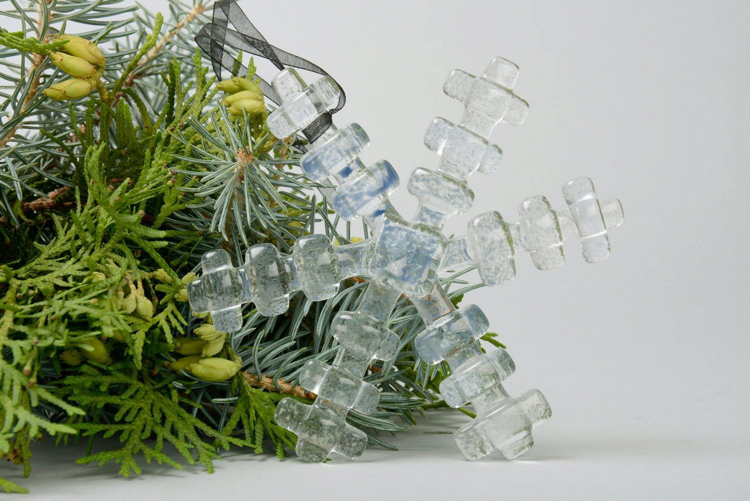 Adorno de Navidad de vidrio fusionado Copo de nieve foto 1