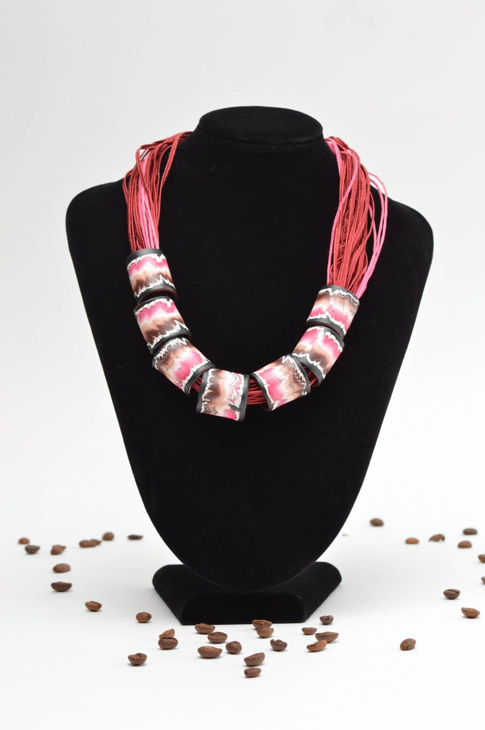 Damen Halskette handmade Halsschmuck für Damen Polymer Clay Schmuck in Rot schön foto 1
