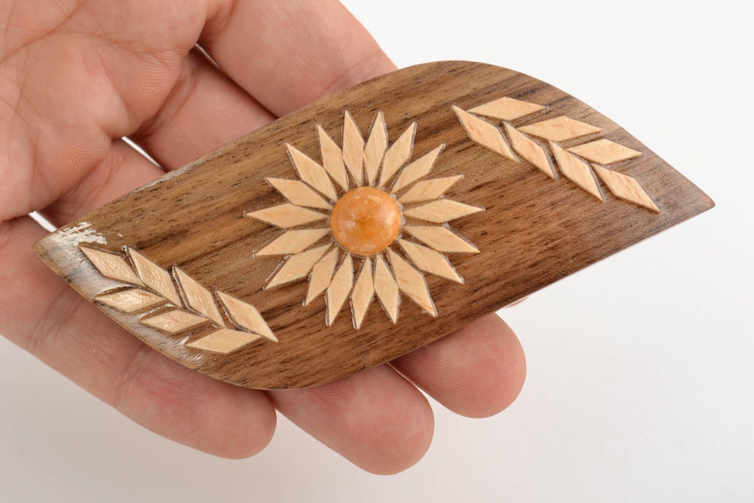 Handmade varnished wooden hair jewelry clip beautiful design photo 5