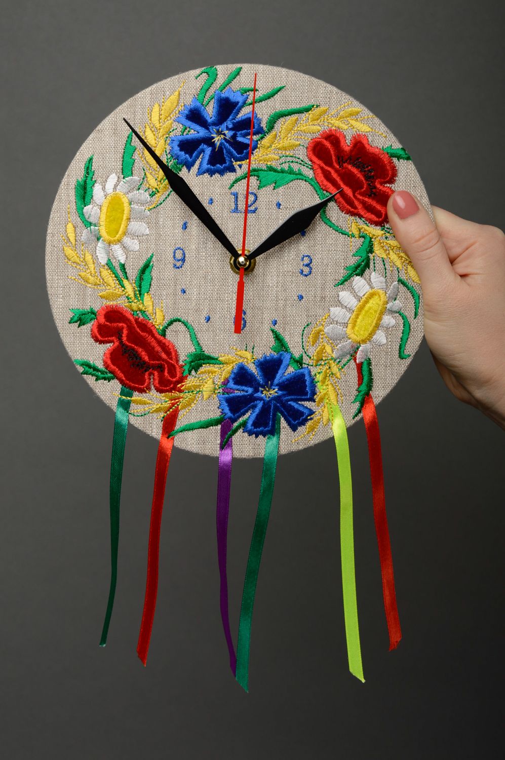 Unusual wall clock with embroidery photo 4