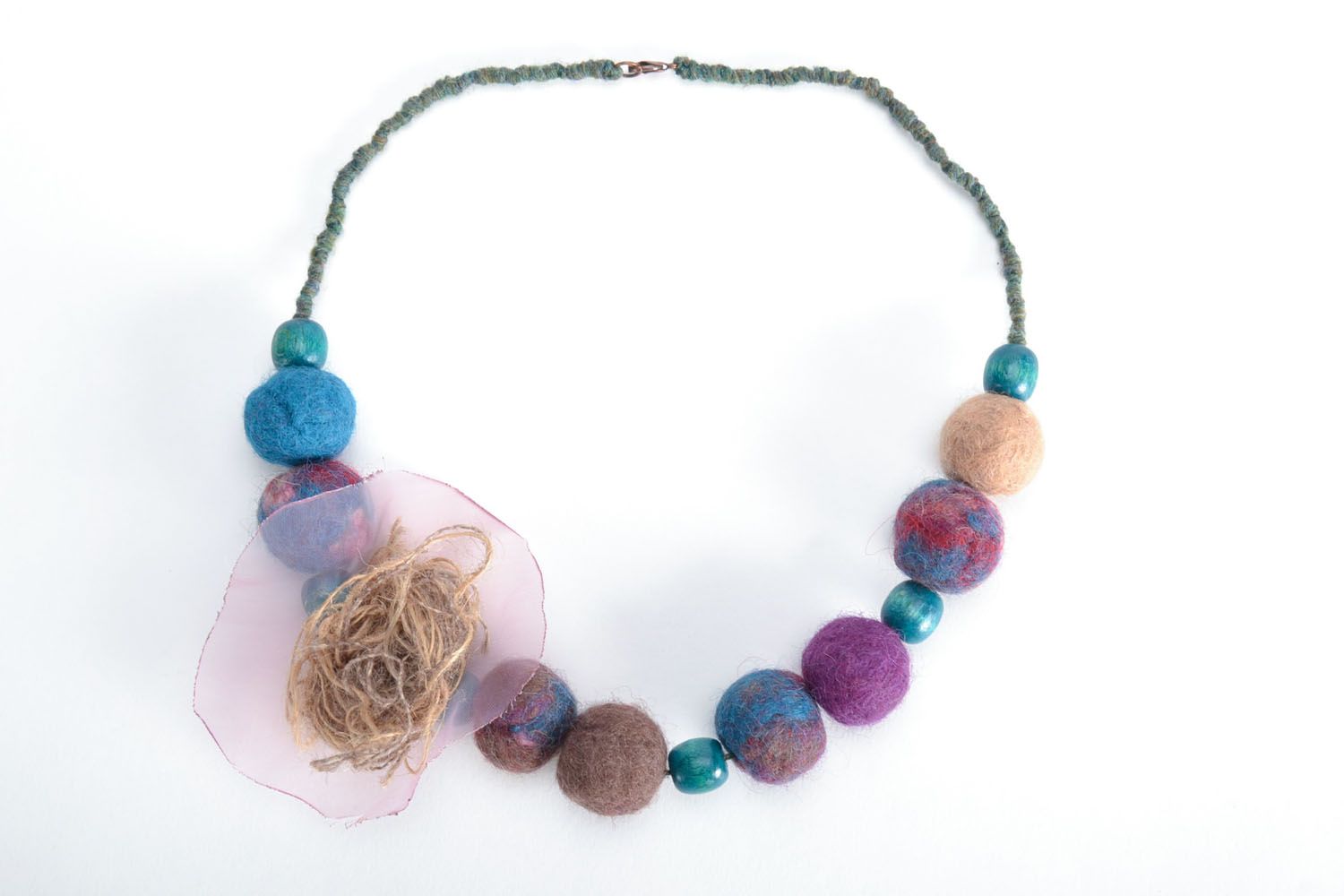 Natural wool beaded necklace photo 5