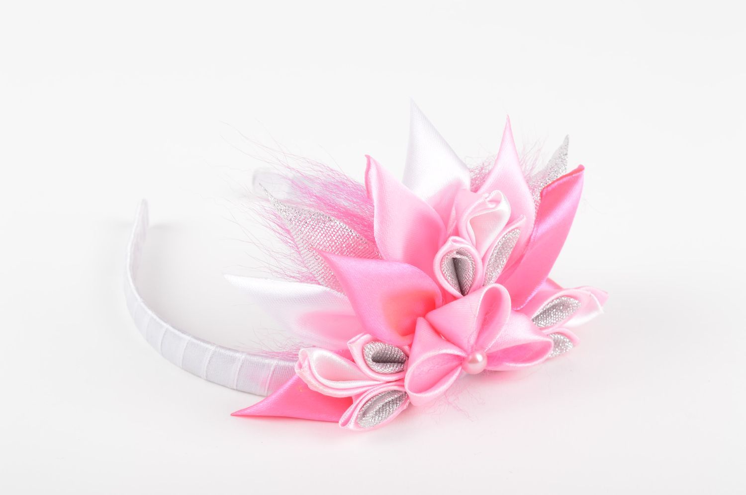 Vincha artesanal con flor rosada regalo original accesorio para el cabello foto 1