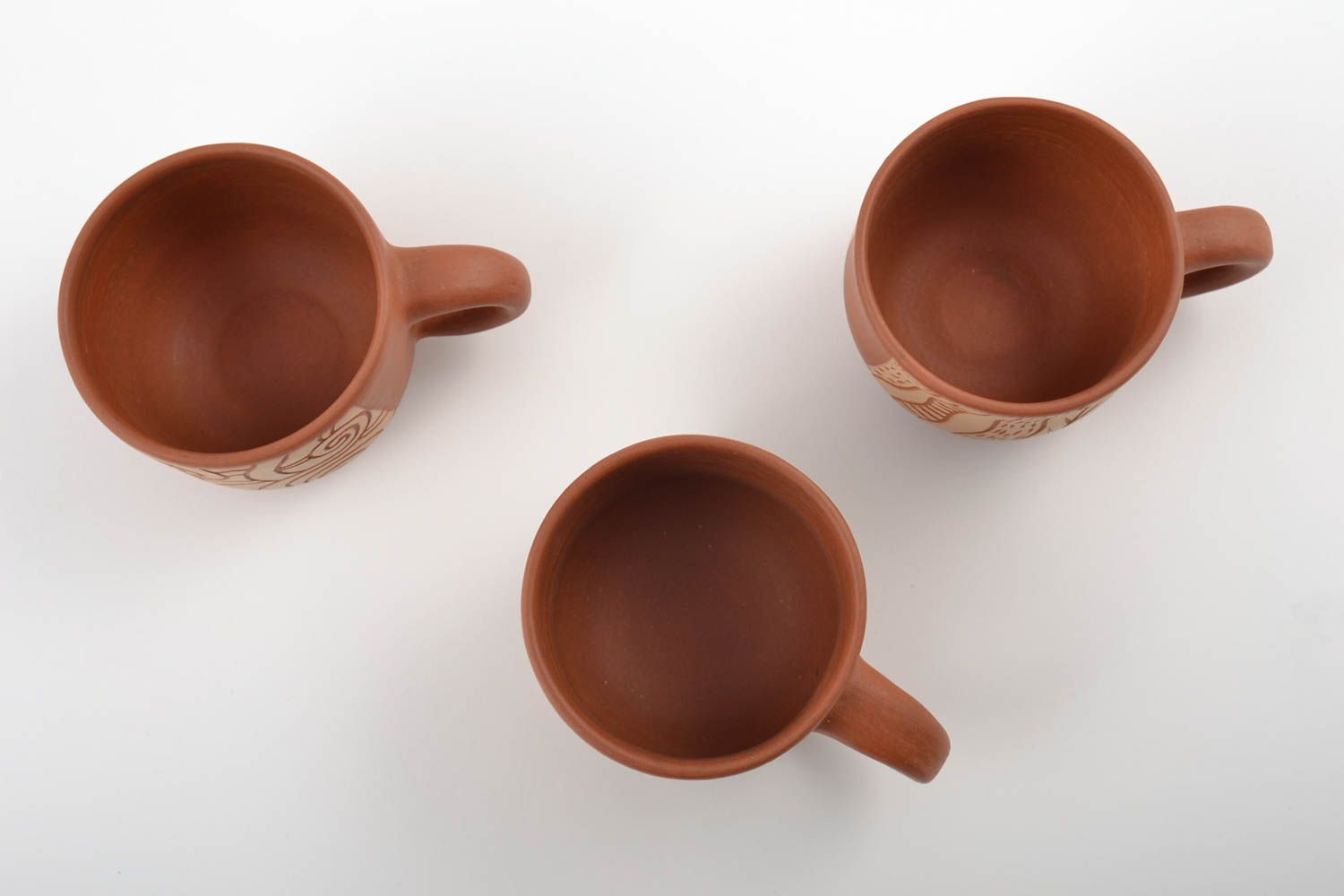 Set of clay cups painted with mineral engobes 3 pieces handmade pottery for home photo 3