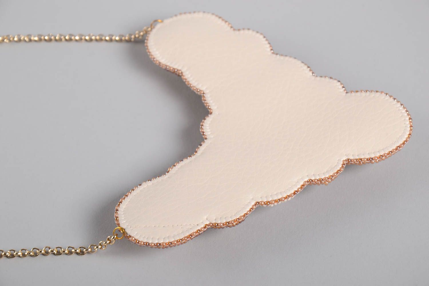 Handmade massive necklace unusual beige jewelry evening feminine accessory photo 4