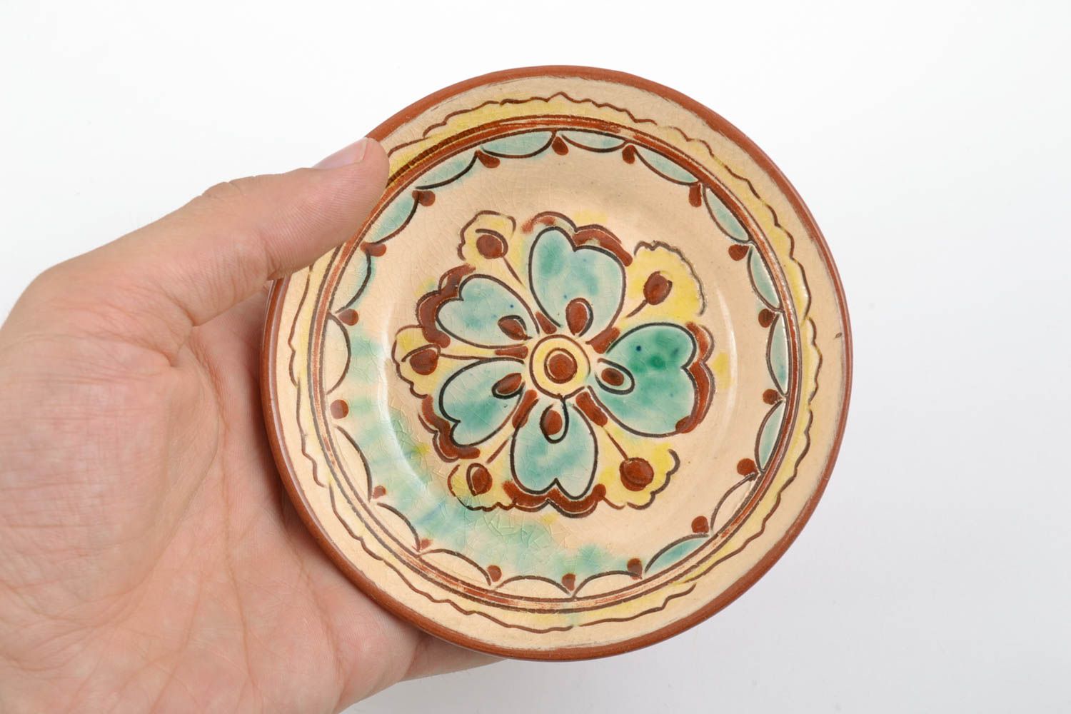 Decorative handmade wall plate with glaze painting small kitchen pottery photo 2