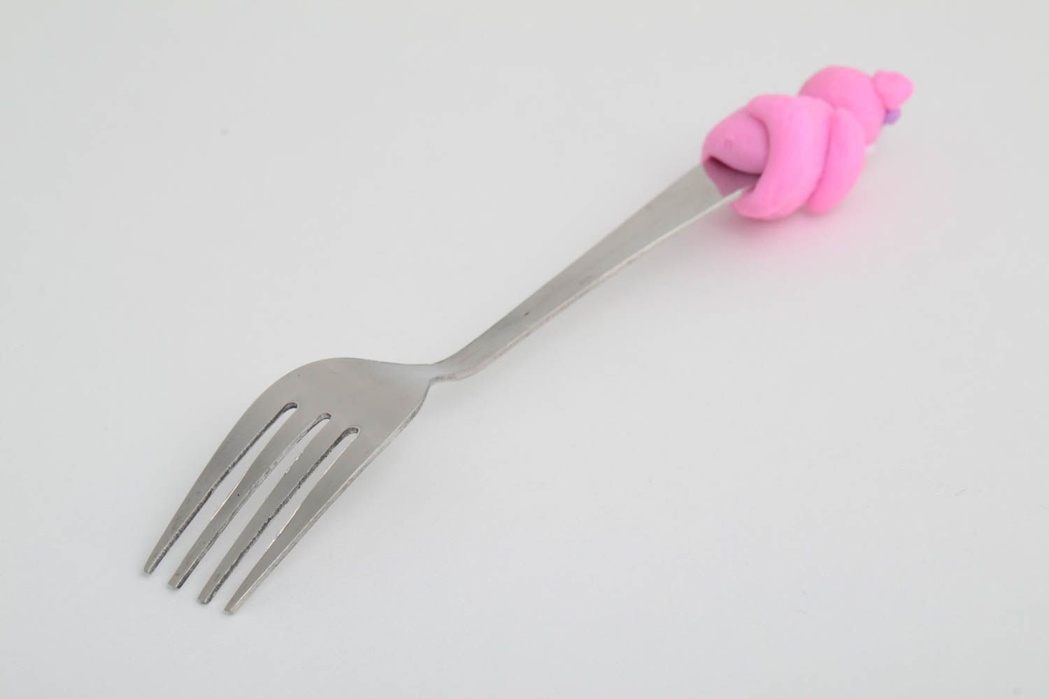 Tenedor de cocina artesanal rosado utensilio para comer regalo original  foto 3