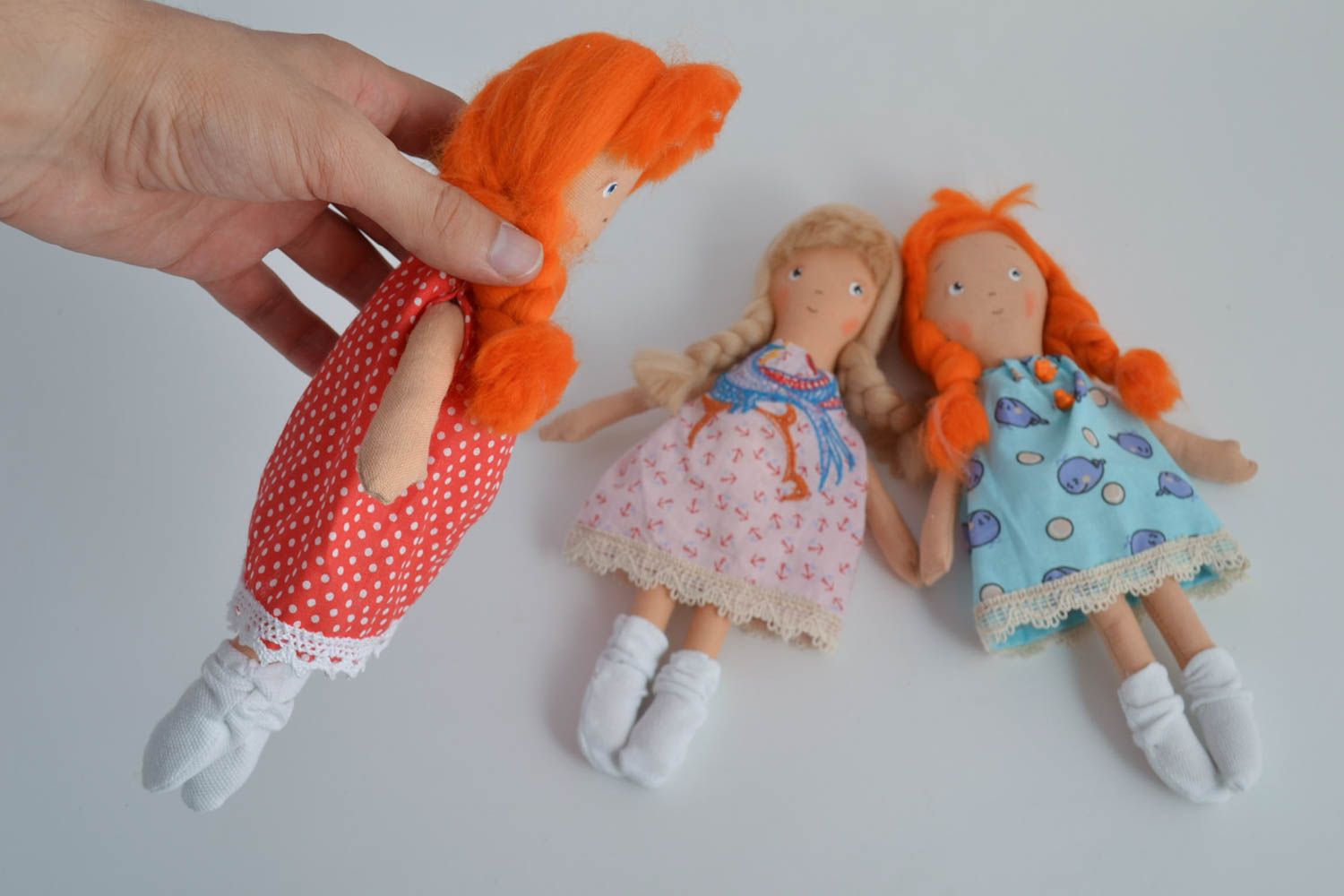 Set of 3 handmade rag dolls fabric soft toys for kids living room design photo 4