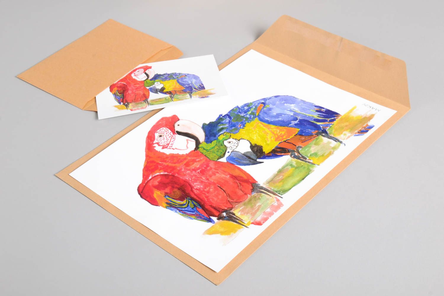 Подарок ручной работы рисунки красками акварель постеры картины попугаи  фото 3