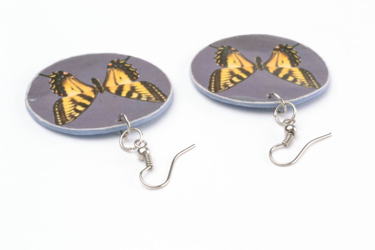 Round polymer clay earrings Yellow Butterflies photo 3