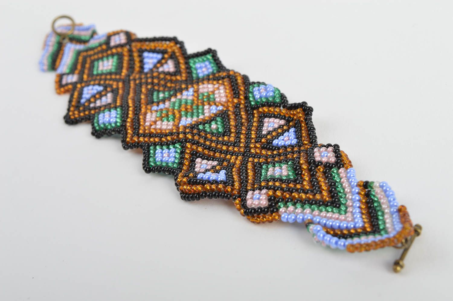 Handmade breites Armband aus Glasperlen mit Ornament im ethnischen Stil bunt foto 3