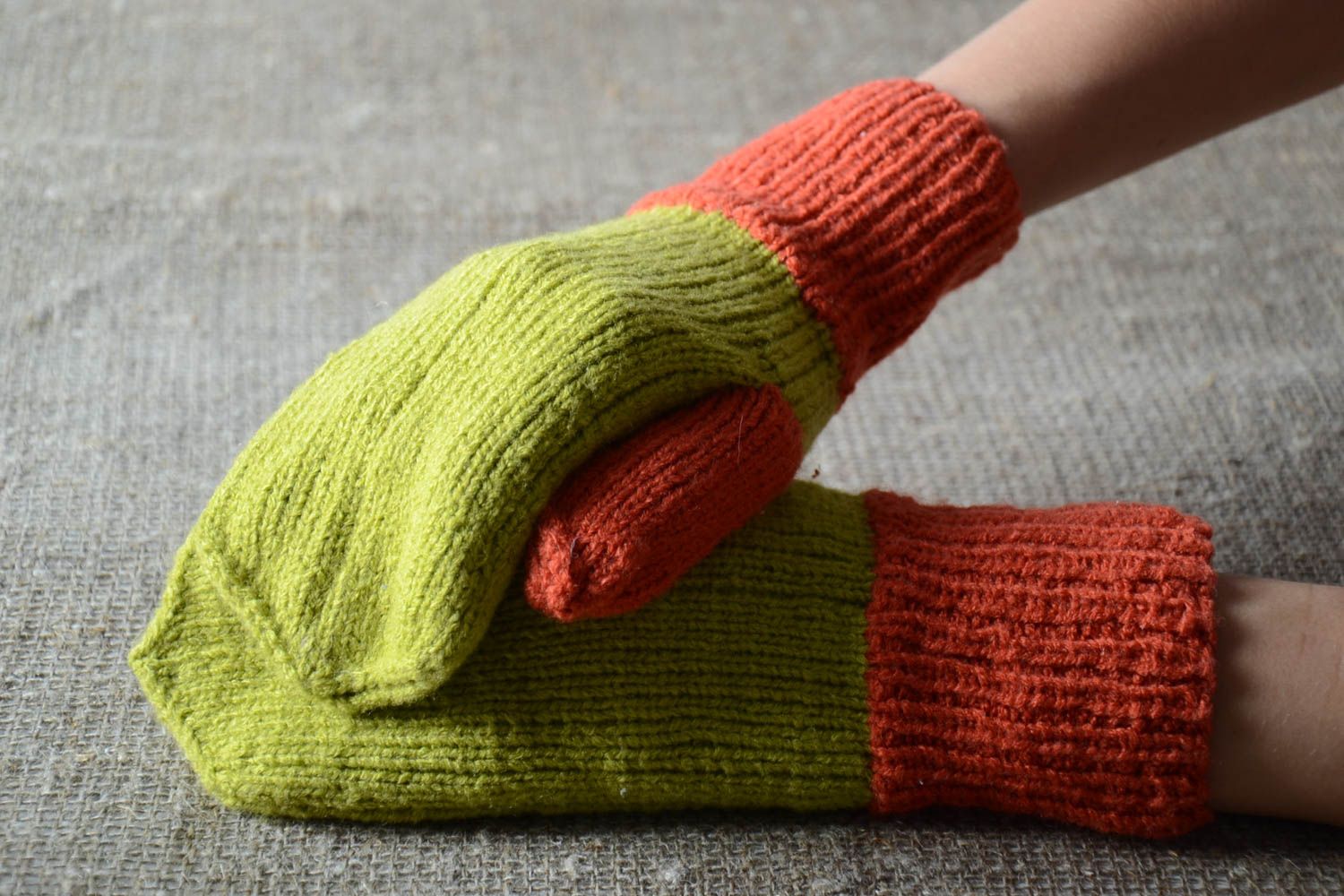 Handmade bright beautiful mittens designer knitted mittens winter clothes photo 2