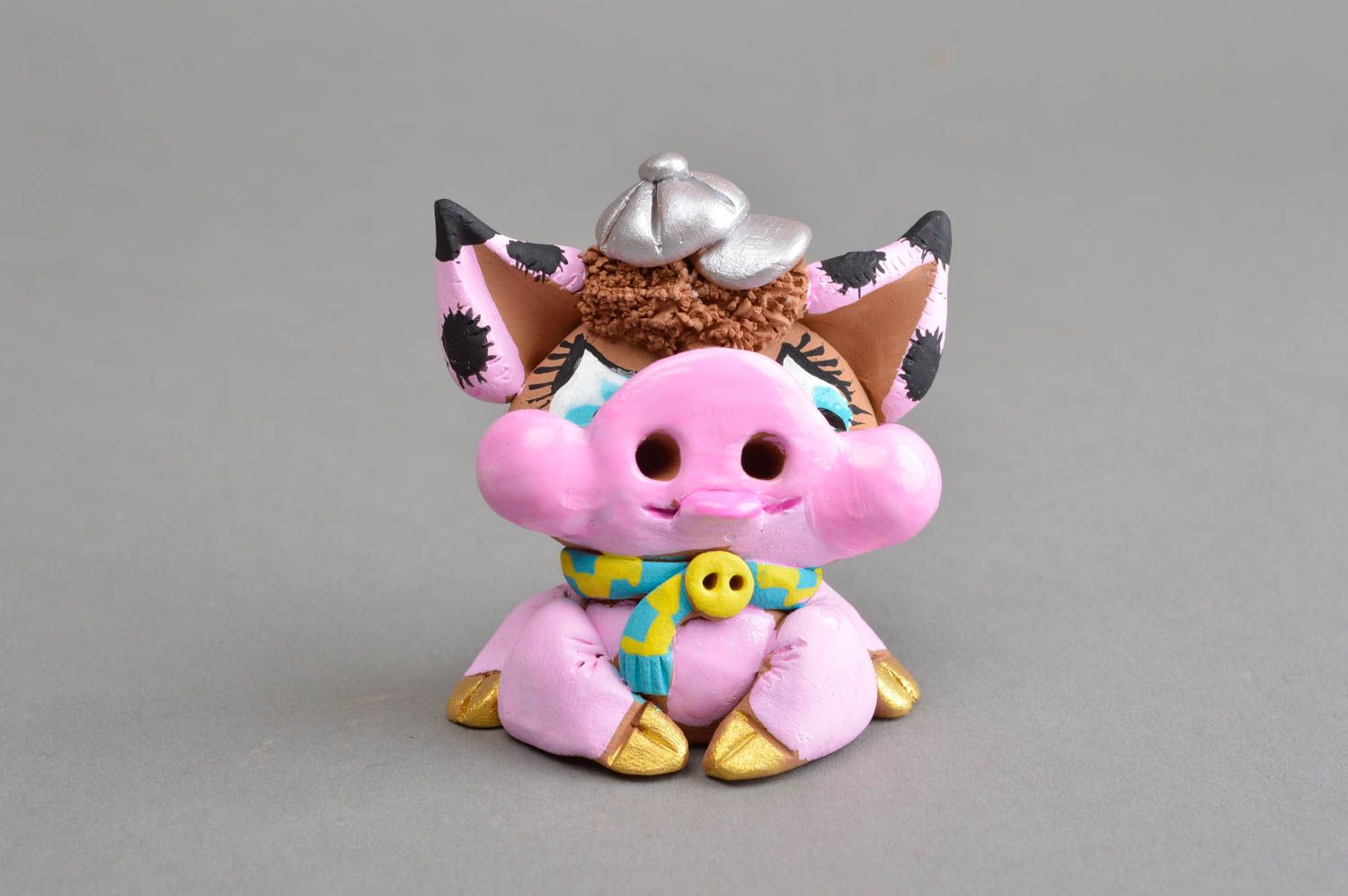 Figurine de cochon en céramique rose amusante petite faite main décorative photo 2