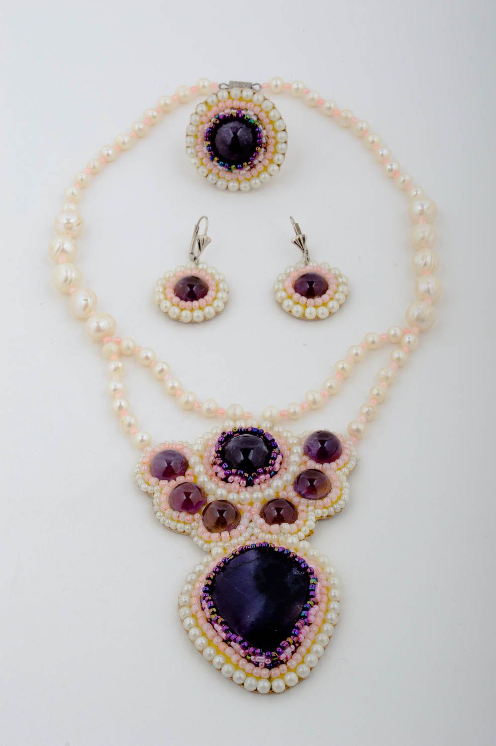 Handmade earrings set of jewelry unusual ring with pendant unusual gift photo 2