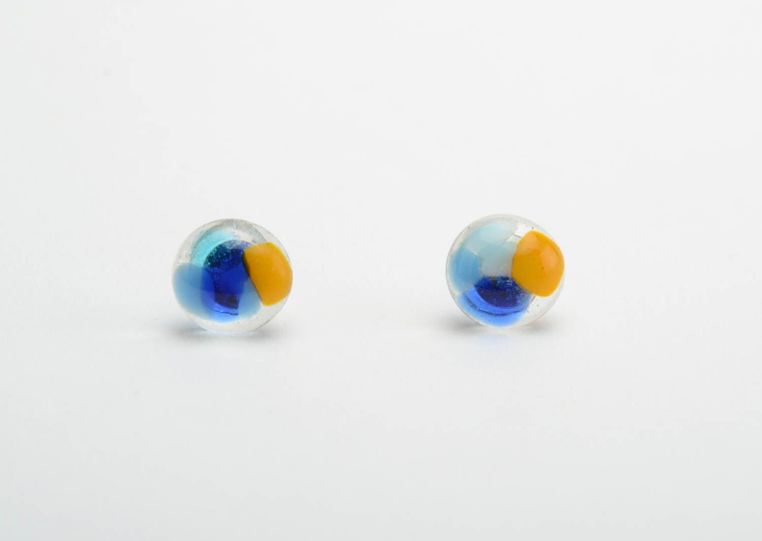 Designer earrings made of fusing glass handmade round-shaped beautiful accessory photo 5