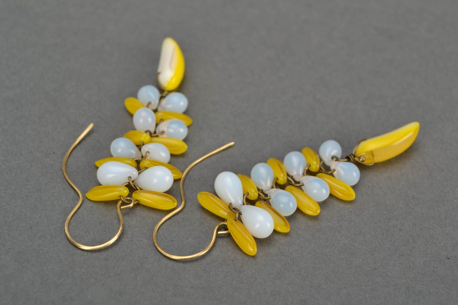 Stylish beautiful handmade designer long glass bead earrings Birch photo 3