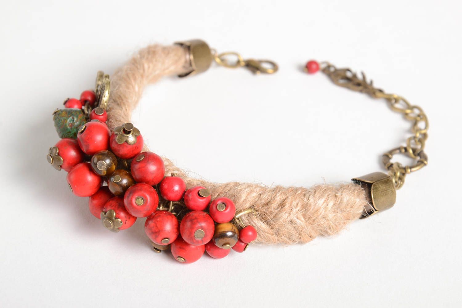 Handmade chain red hot large beads bracelet for women photo 1