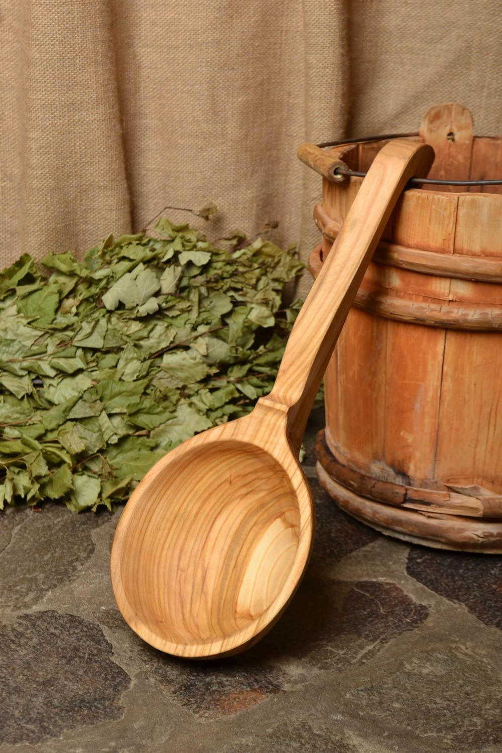 Large convenient carved handmade wooden ladle for water sauna eco accessories  photo 1