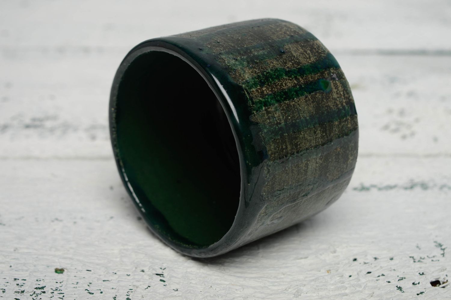 9 oz ceramic coffee cup glazed with no handle in dark green color 0,52 lb photo 4