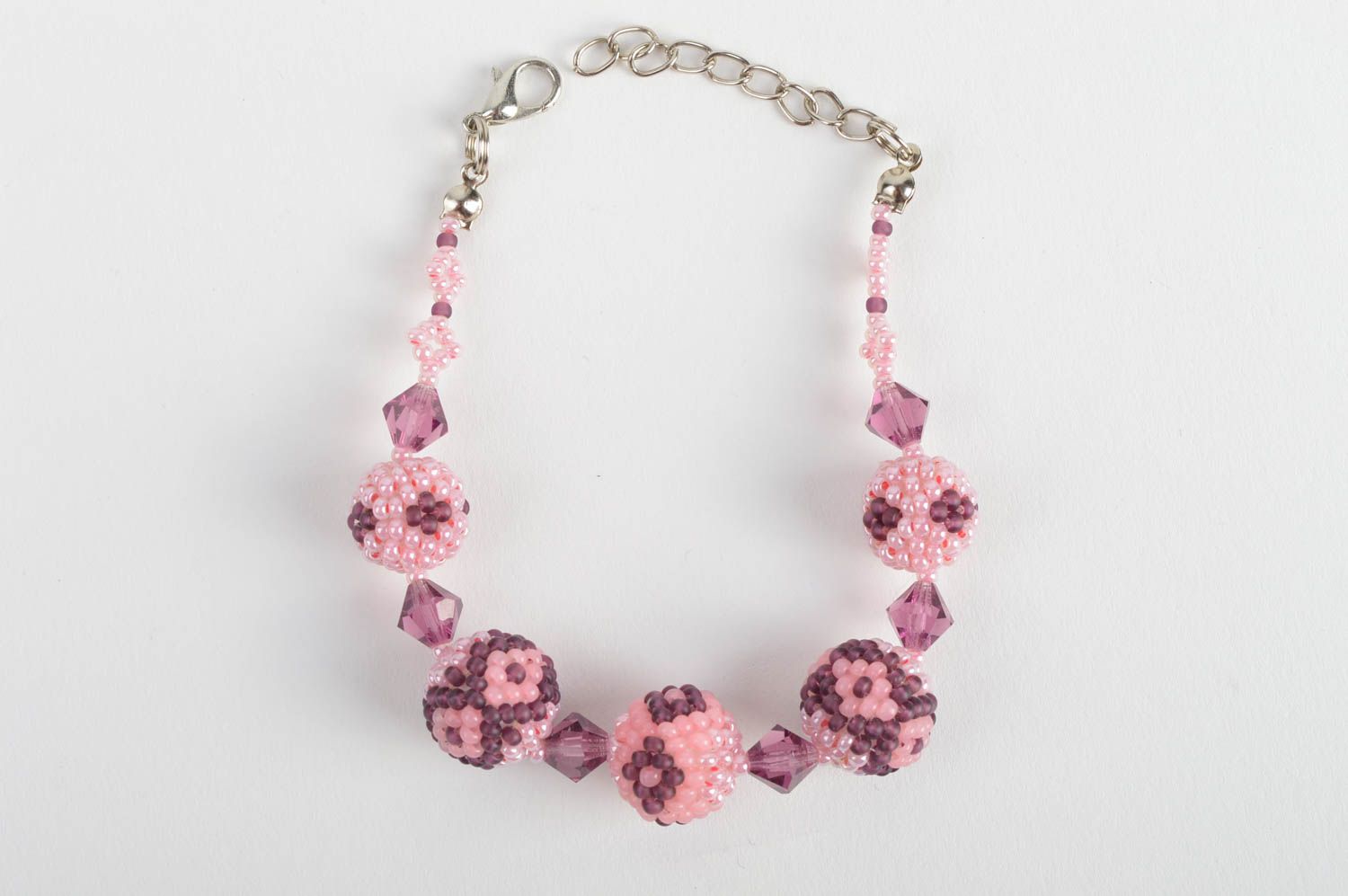 Girl's pink beads woven line chain wrist bracelet photo 3