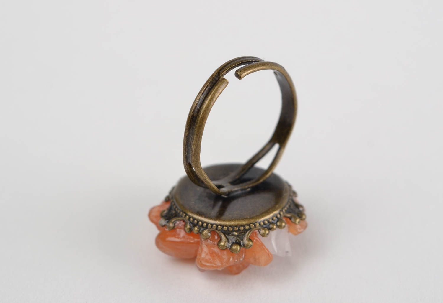 Кольцо с натуральным камнем агатом ручной работы авторское красивое круглое фото 5