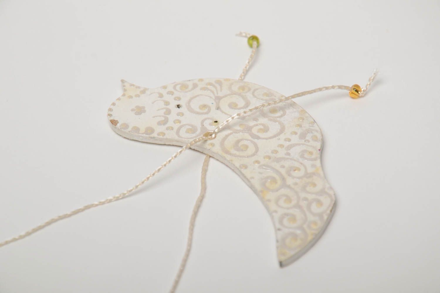 Fiberboard decorative interior handmade painted pendant with beads Bird photo 3