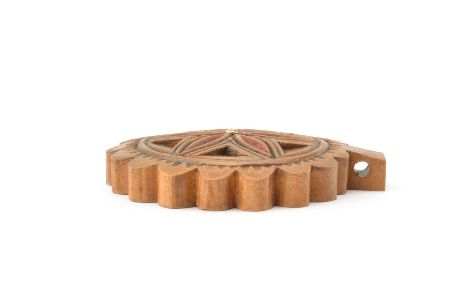 Ciondolo di legno originale fatto a mano pendente etnico accessori donna foto 2