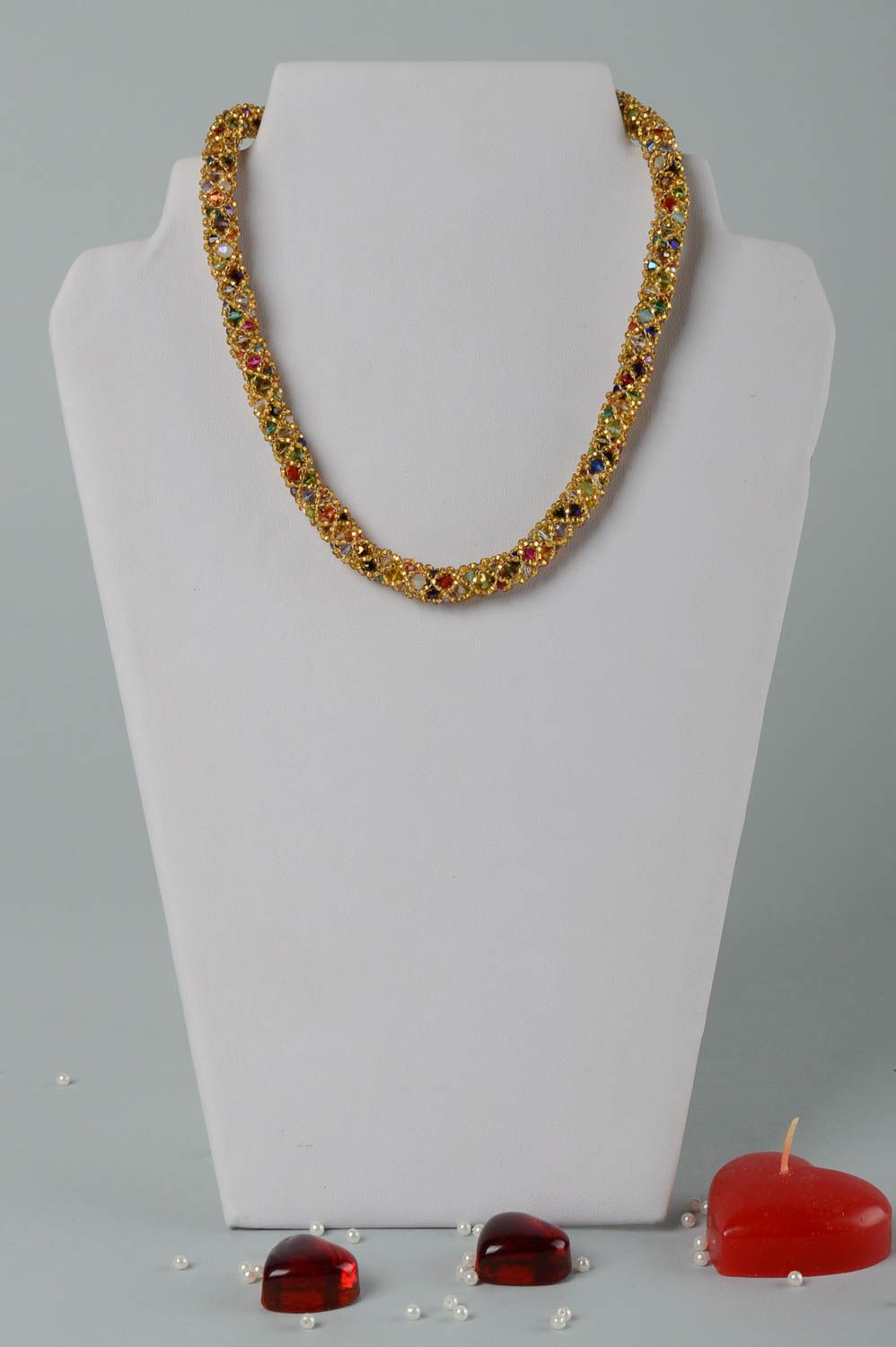 Collier spirale Bijou fait main perles de rocaille doré mode Cadeau femme photo 1