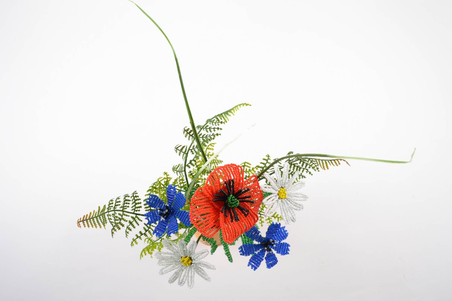 Dekorative Blumen aus Glasperlen im Topf Handmade Schmuck für Interieur Feldblumen foto 3