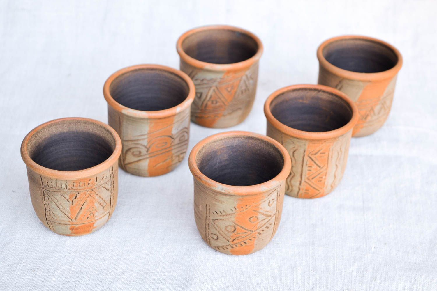 Set of 6 ceramic 5 oz clay cups, not glazed with Italian style olive-brown color photo 5