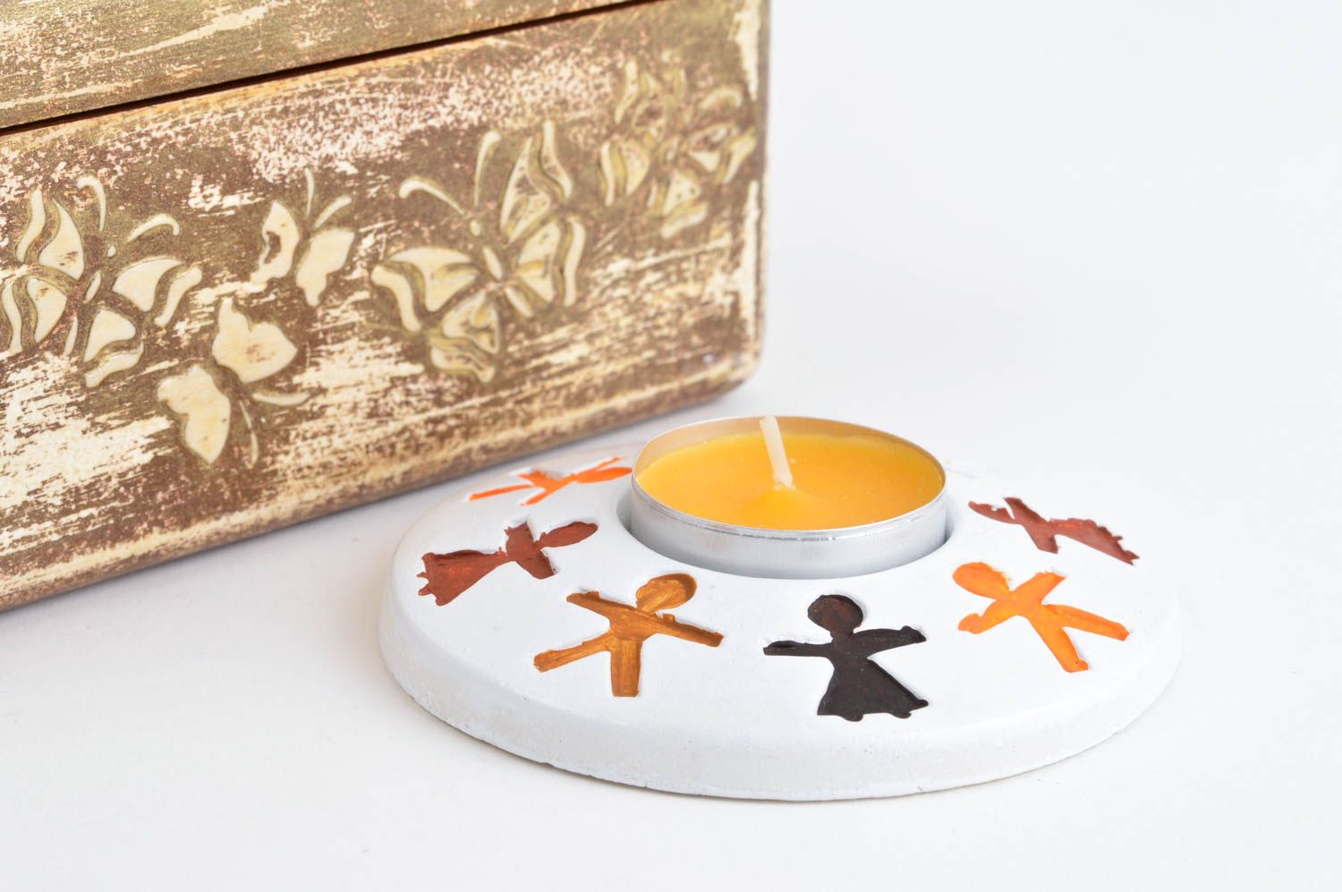 Handmade Deco Tisch Kerzenständer Teelichthalter bunt Gips Dekoration grell bunt foto 1