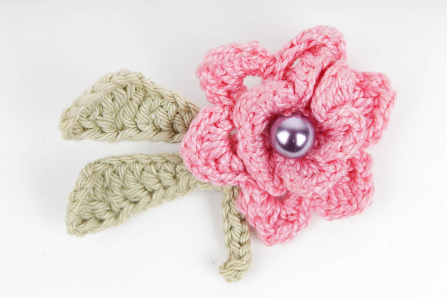 Broche fleur rose Bijou fait main tricot au crochet Cadeau femme original photo 4