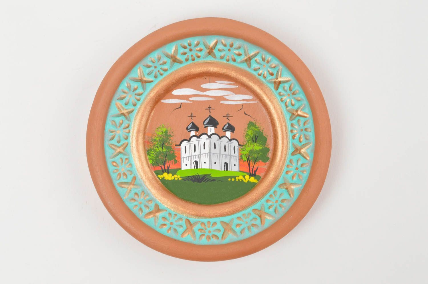 Assiette décorative murale en argile peinte ronde faite main souvenir Église photo 2