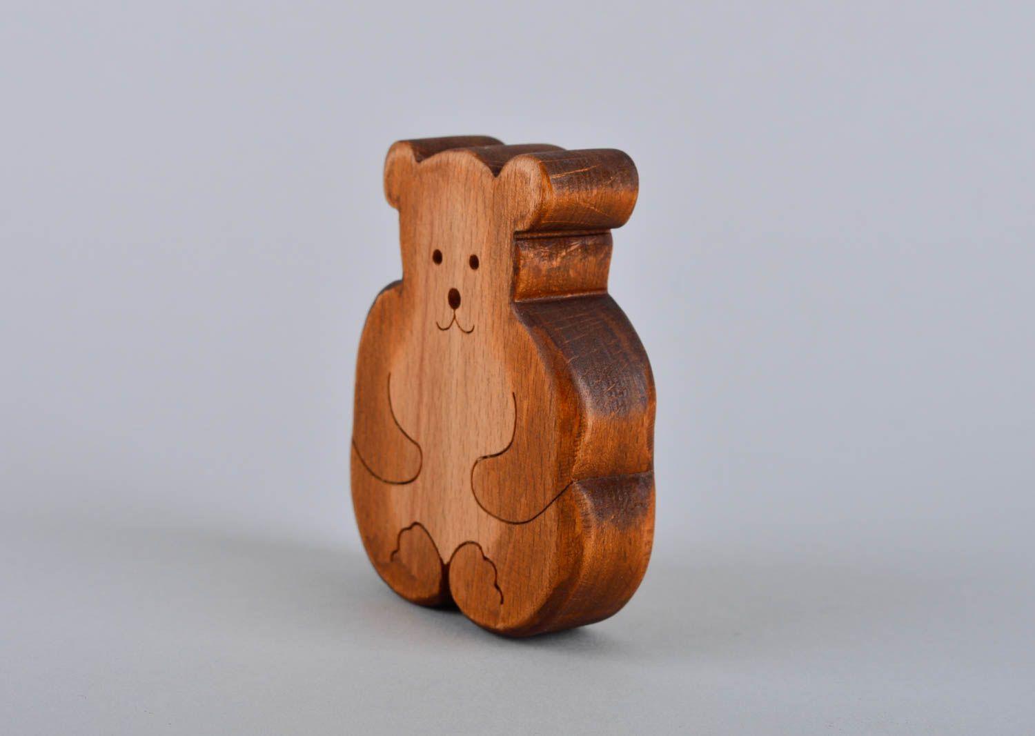 Деревянная игрушка мишка ручной работы игрушка фигурка животного маленькая фото 3