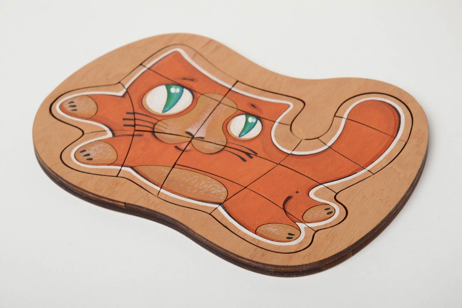 Puzzle en bois fait main design original jouet d'éveil pour enfant Chat photo 2