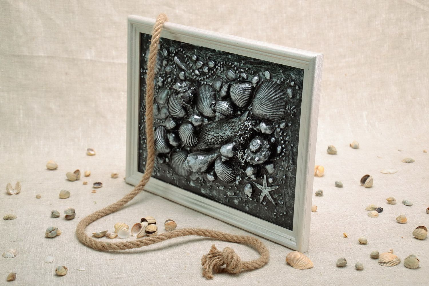 Panel picture from natural shells and stones in terra technique photo 4