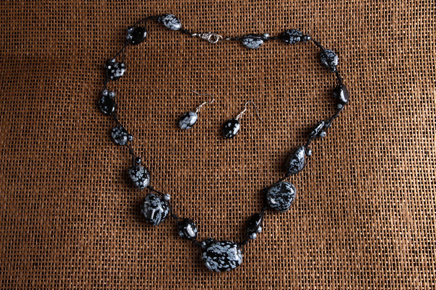 Handmade Modeschmuck Ohrringe Damen Collier Schmuck Set Obsidian künstlerisch foto 1