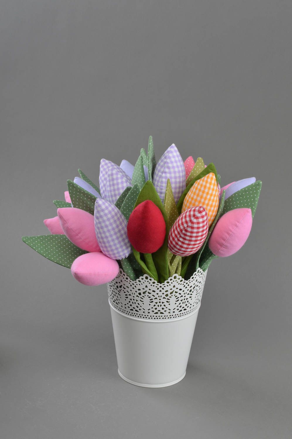 Fleur artificielle en tissu de coton souple rouge faite main tulipe originale  photo 3